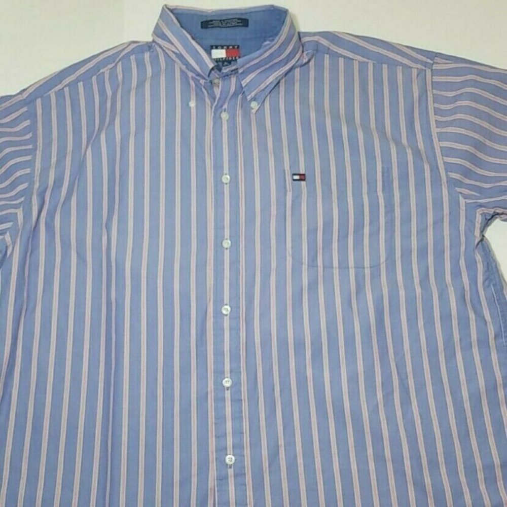 Tommy Hilfiger Men's XL Purple Striped Long Sleeve Button Down Collared Shirt
